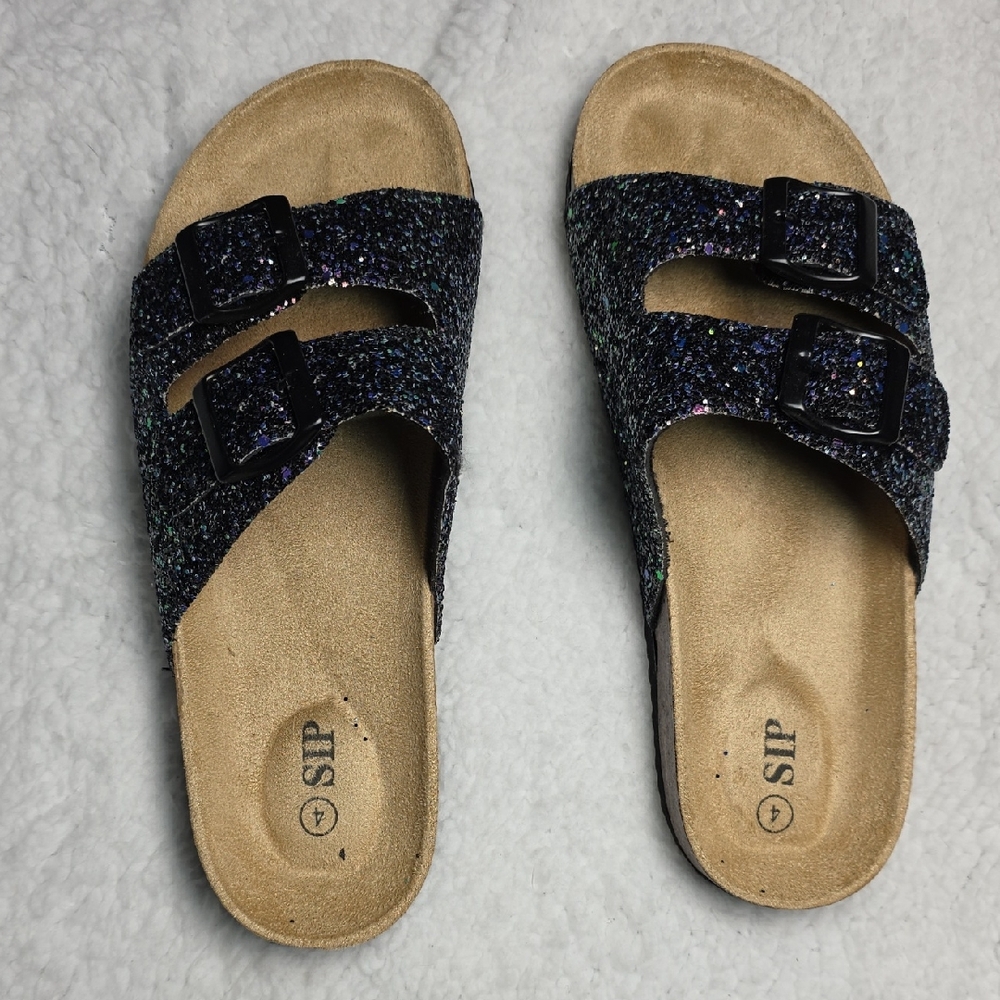 Black Glitter Sandals for Girls